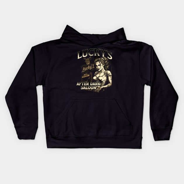 Lucky's After Dark Horror Dive Bar Kids Hoodie by stuff101